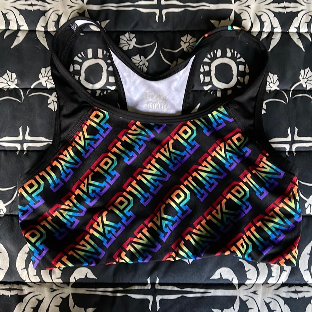 PINK Victoria’s Secret Black Multicolor Sports Bra Size S